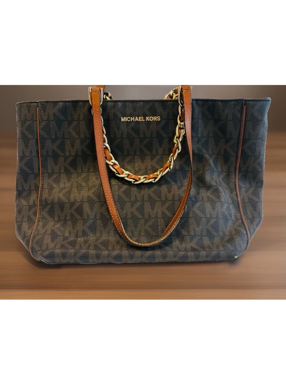 MICHAEL KORS MK Leather HARPER LARGE BROWN SIGNATURE MONOGRAM TOTE BAG PURSE